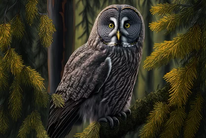 Owl in Norwegian Nature: Detailed Character Illustrations & Contrast