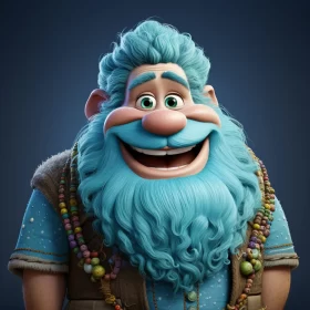 Blue Bearded Animated Character - Cheerful and Playful