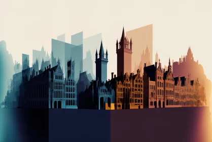 Cityscape Graphic in Gothic Style with Moody Colors AI Image