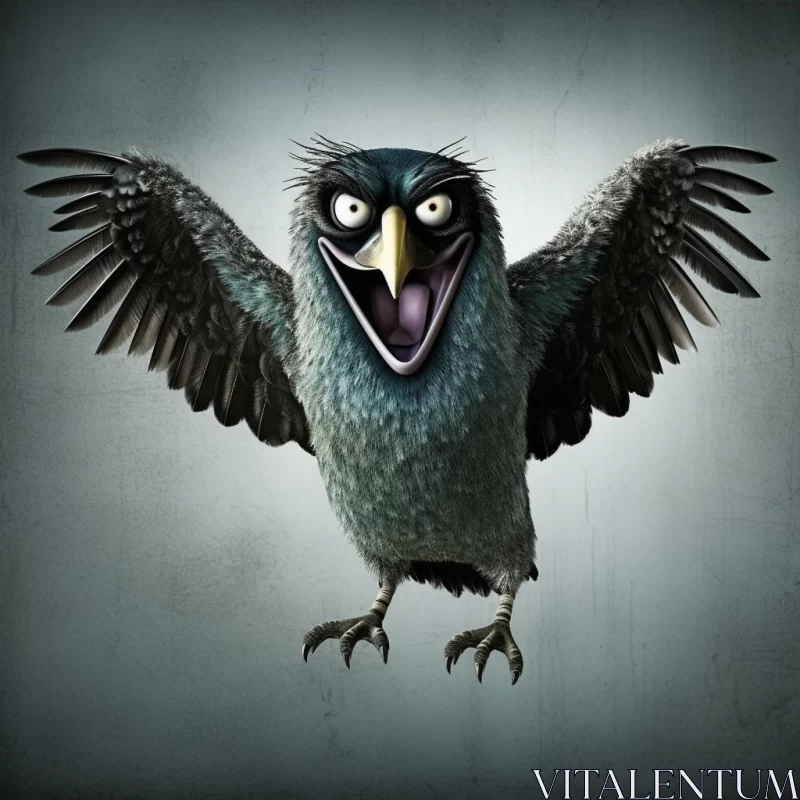 Comical Raven Animation: Urban Realism Meets Explosive Wildlife AI Image