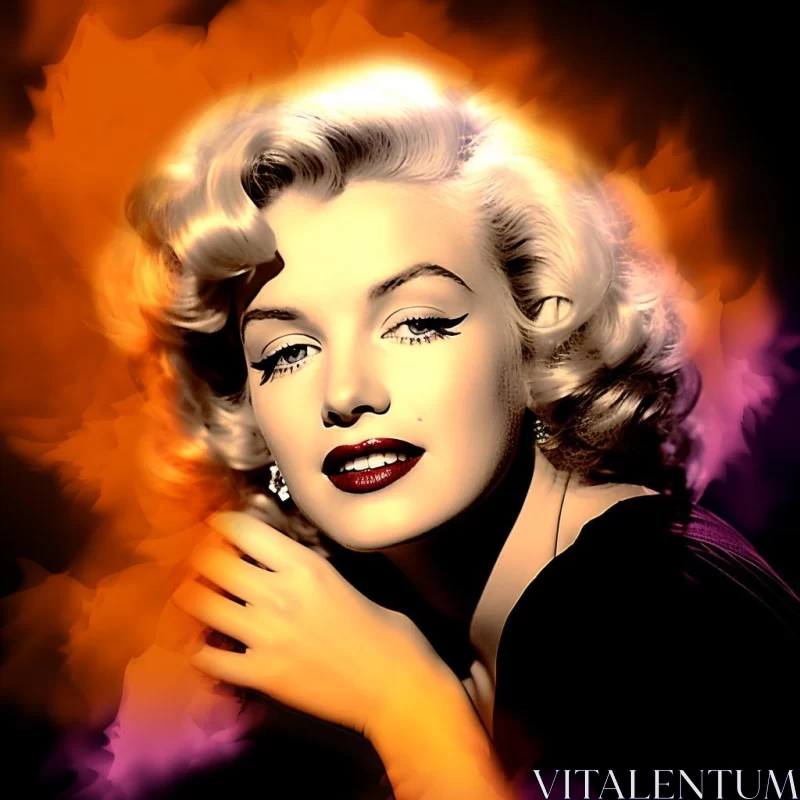 Marilyn Monroe Enflamed: An Iconic Portrait in Amber and Orange AI Image