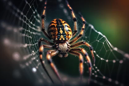Orange Spider on Web: A Study in Still Life and Color AI Image