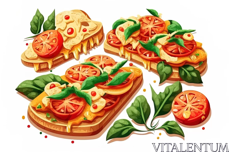 Colorful and Detailed Illustration of Grilled Toast and Tomatoes AI Image