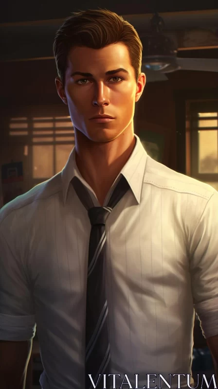 Conceptual Art of Young Man in White Shirt and Tie AI Image