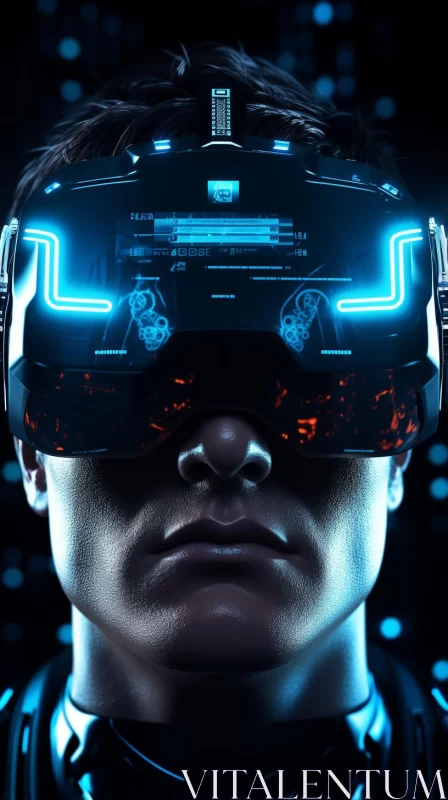 Futuristic Man in VR Goggles: A Dive into Cyberpunk Reality AI Image