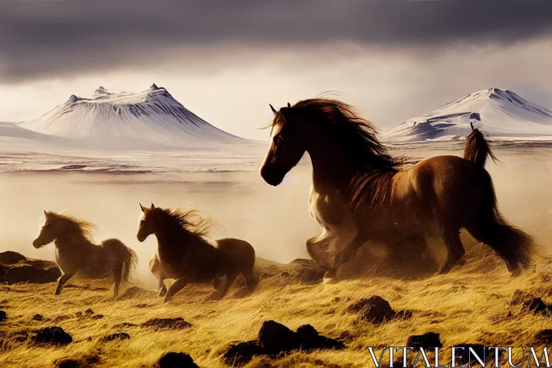 Majestic Horses Galloping in Natural Norwegian Landscape AI Image