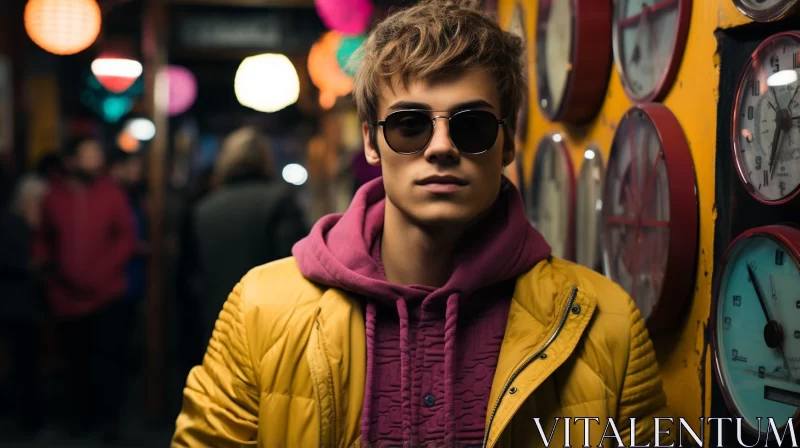 Man in Yellow Jacket: An Optical Illusion Street Scene AI Image