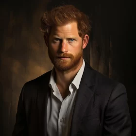 Official Portrait of Prince Harry - A Study in Black and Amber AI Image