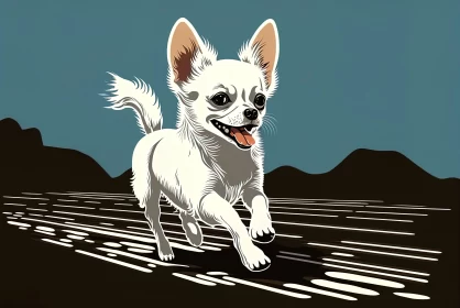 Pop Art Style White Chihuahua Running Illustration