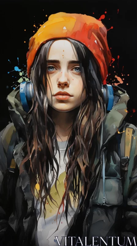 Post-apocalyptic Layered Portrait of a Girl in Headphones AI Image