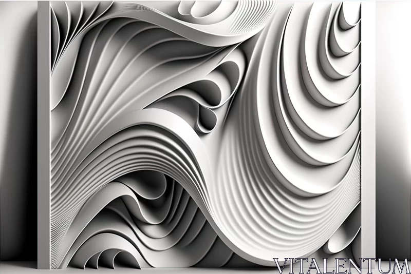 Monochrome 3D Wavy Paper Artwork - Intricate Large Format Composition AI Image