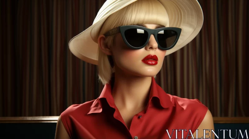 Retro-Styled Woman with Hat and Sunglasses - Fashion Art AI Image