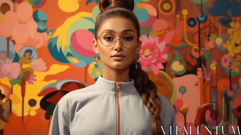 Woman in Glasses Against Colorful Background: A Fusion of Timeless Beauty and Hip Hop Aesthetics AI Image