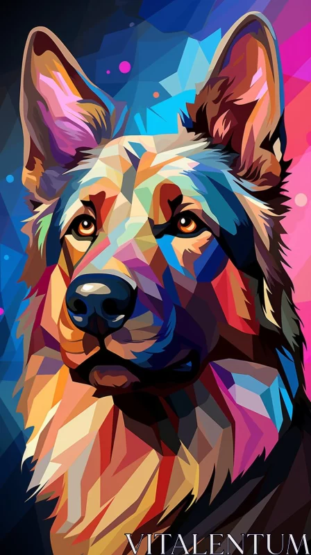 Colorful Geometric German Shepherd - Abstract Digital Art AI Image