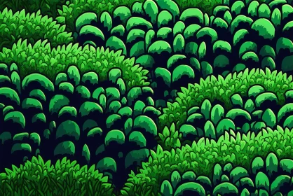 Enchanting Green Shrubs in Cartoonish Forest Scene