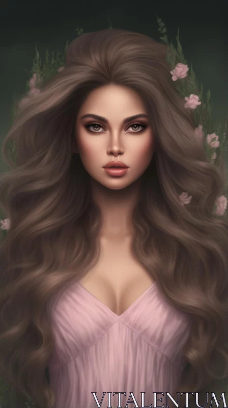 Girl in Pink Dress: A Romantic, Nature-inspired Artwork AI Image