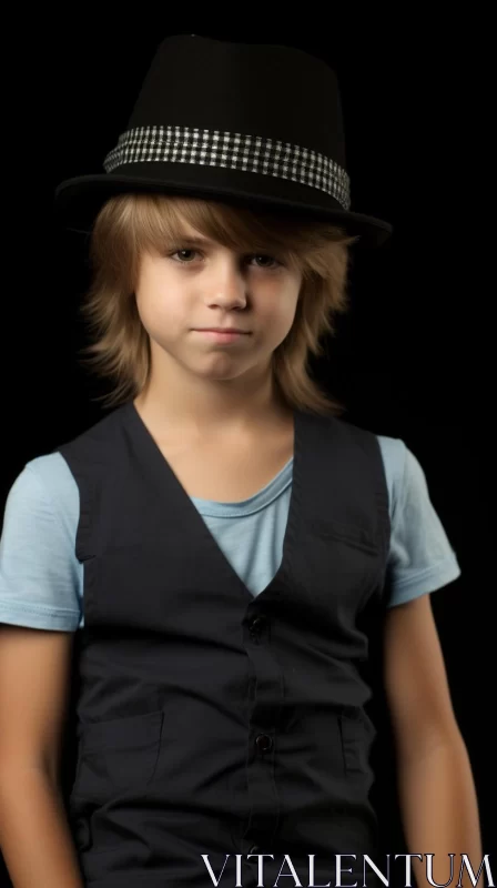 Androgynous Portrait of a Young Boy in Hat and Vest AI Image