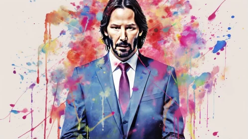 Keanu Reeves Color Splash Painting: Pop Culture and Religious Art AI Image