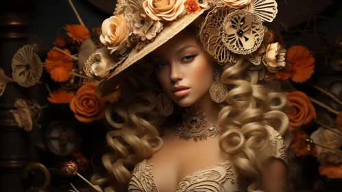 Blonde Beauty in Floral Hat: A Harlem Renaissance Inspiration AI Image
