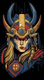 Bold and Colorful Female Warrior Portrait in Silkscreen Style AI Image
