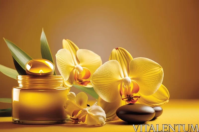 Golden Hues and Luminous Color: Oil Bottle with Yellow Flower AI Image