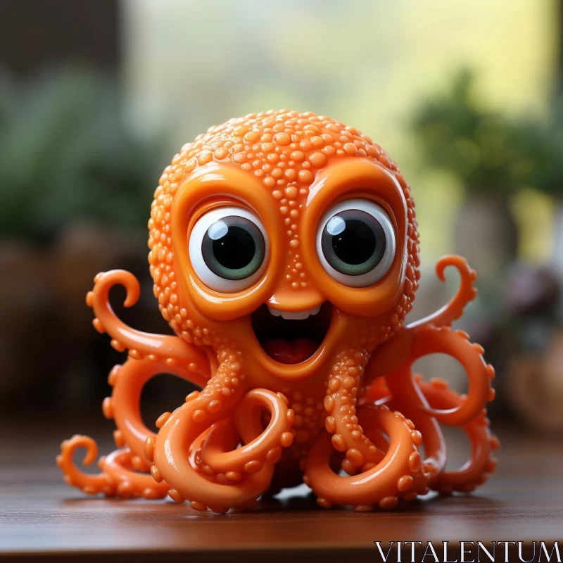 Photorealistic Orange Toy Octopus on Table - A Colorful Tableau AI Image