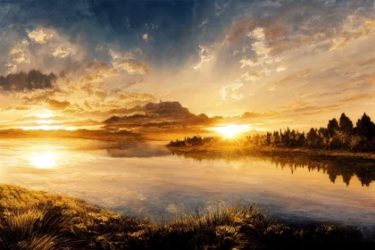 Breathtaking Sunset on Water - Oil Painting AI Image