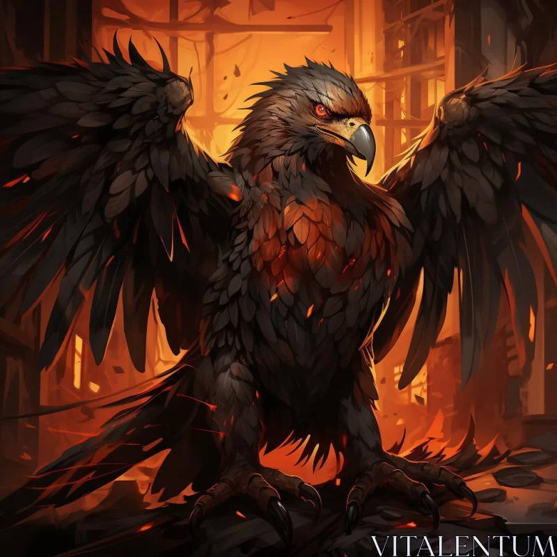 Eagle amidst Flames and Ruins - A Study in Intensity AI Image