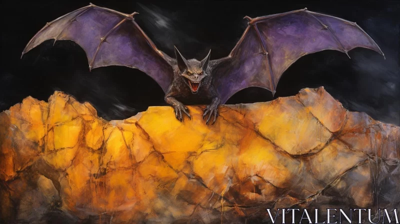 Large Bat in Cave: A Fantasy Artwork AI Image