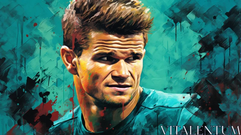 Abstract Soccer Player Portrait in Teal AI Image