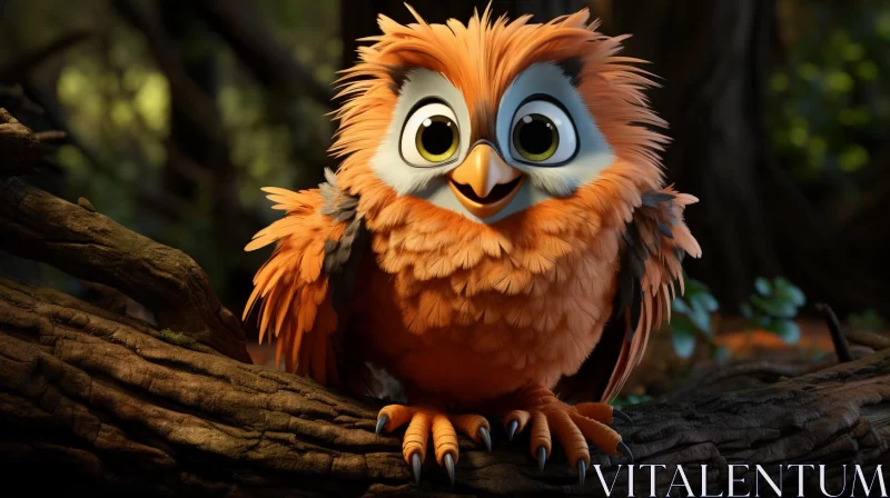 Charming Orange Owl Perched in Forest - Disney Animation Style AI Image