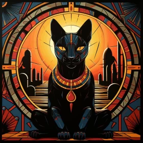 Egyptian Cat under the Sun: A Fusion of Ancient and Futuristic Art AI Image