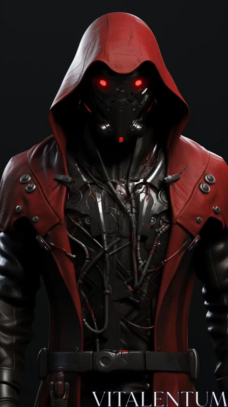 AI ART Mysterious Hooded Character in Red and Black