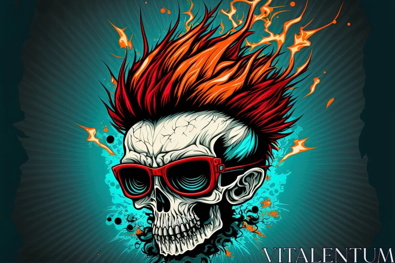 Supernatural Realism: Skull with Sunglasses Amidst Energy Explosions AI Image