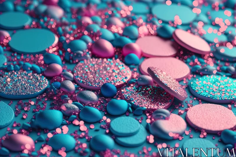 Blue and Pink Glittery Composition - Monochromatic Acrylic Art AI Image