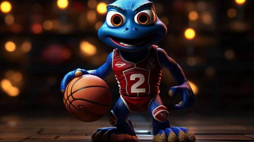 Charming Blue Gecko Basketball Character Illustration