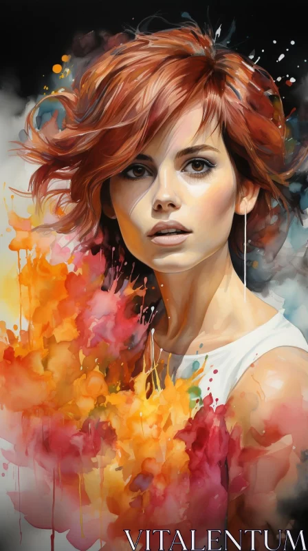 Expressive Watercolor Digital Painting of a Woman AI Image