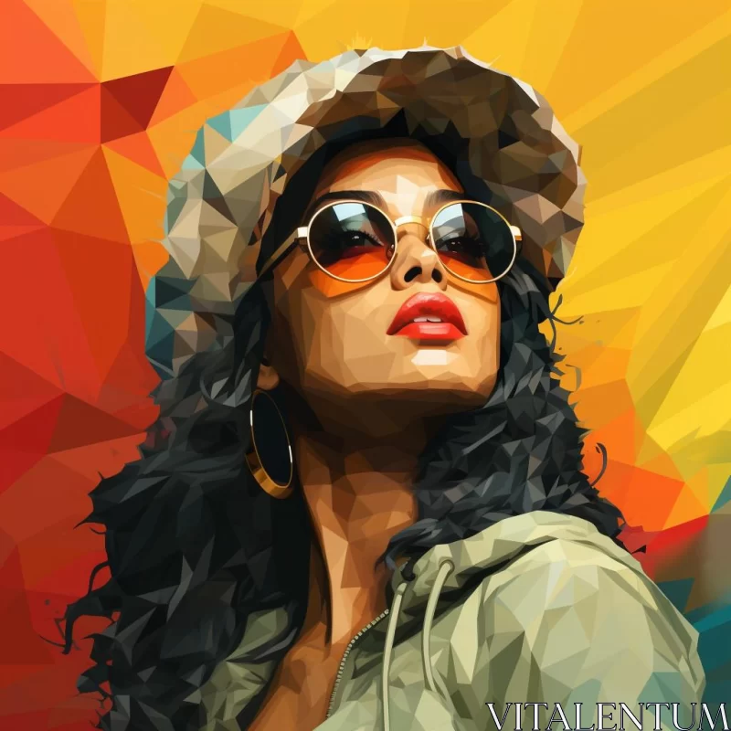 Low Polygon Art - Woman with Sunglasses and Hat AI Image