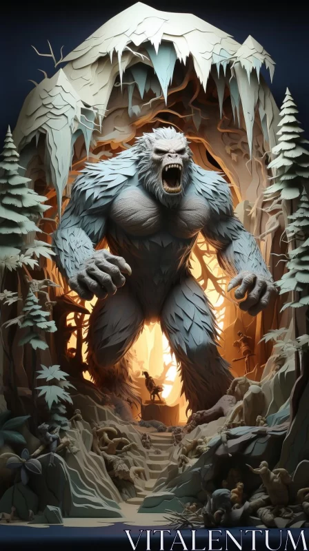 AI ART Monstrous Yeti Presence in Rocky Woods - Detailed Artistic Rendering