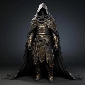 Mysteriously Textured Black Knight - Dark Gold Armor AI Image