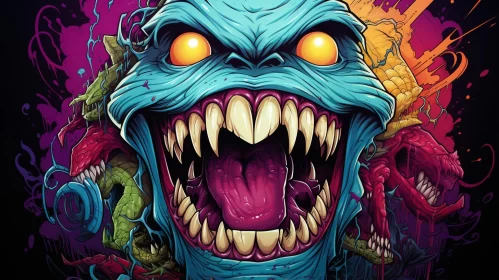 Colorful Monster Caricatures: A Tenebrous Illustration AI Image