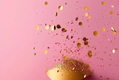 Gold Confetti on Pink Background - Abstract Art