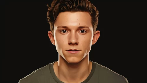 Realistic Portrait of a  Tom Holland Against Dark Backdrop AI Image