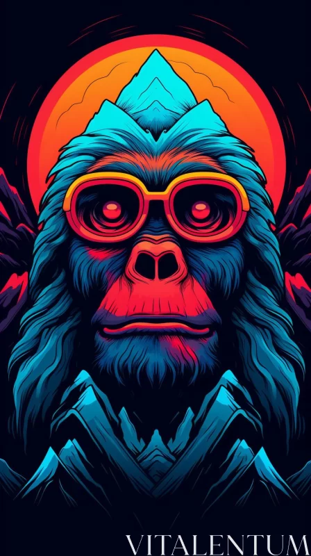 Colorful Gorilla with Sunglasses in Luminescent Colors AI Image