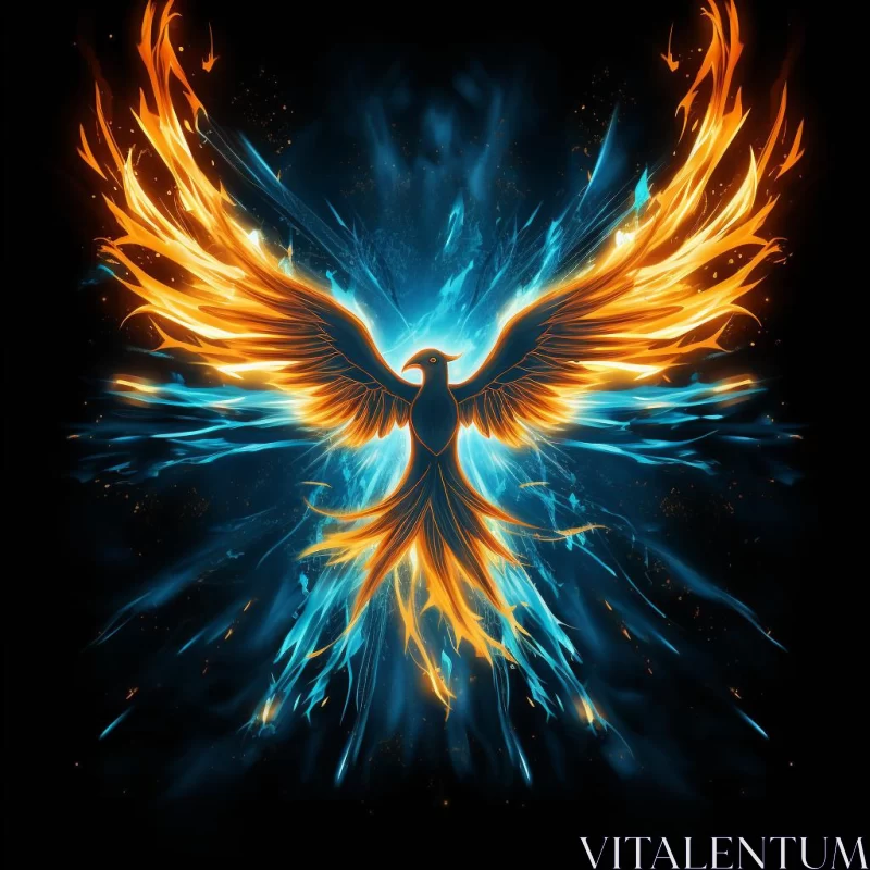 AI ART Fiery Phoenix in Blue Flame - A Supernatural Fantasy Artwork