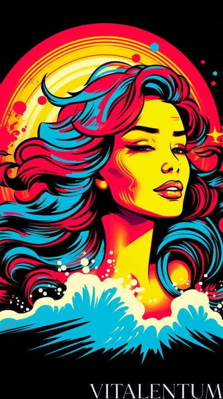 AI ART Girl Dancing with Waves in Bold Pop Art Illustration
