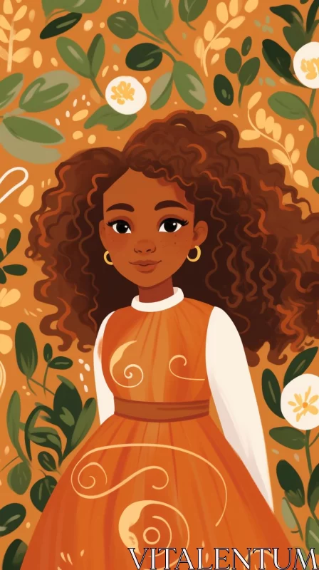AI ART Girl in Orange Dress: A Folkloric Children's Portrait