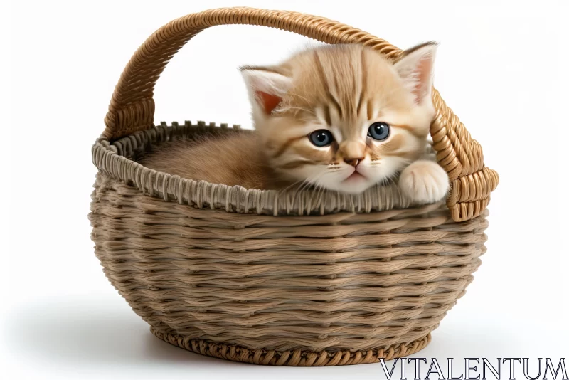 Playful Kitten in a Wicker Basket - Traditional Amber Tones AI Image