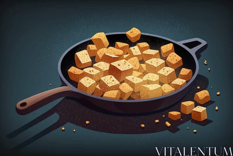 Tofu in Frying Pan Illustration - A Blend of Culinary and Artistic Vision AI Image
