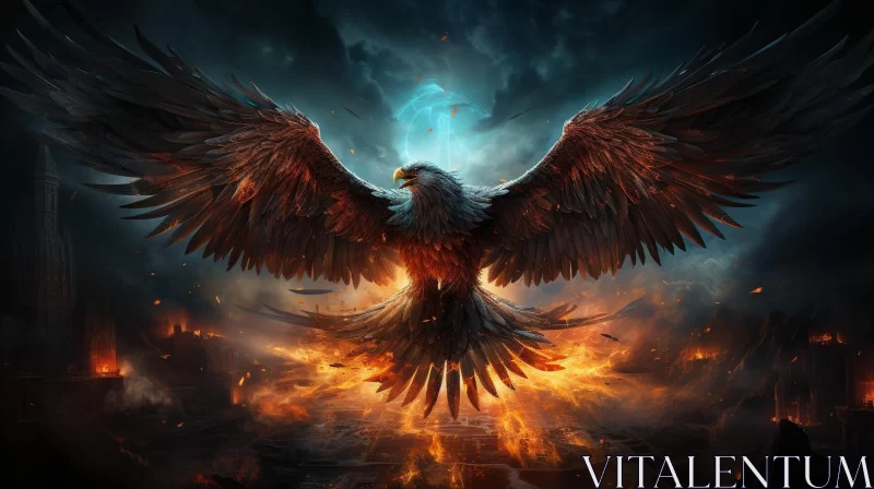 Flaming Eagle: A Study in Realistic Fantasy Art AI Image